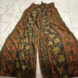Boho Floral Wide-Leg Pant skirt in Black, Olive & Rust
